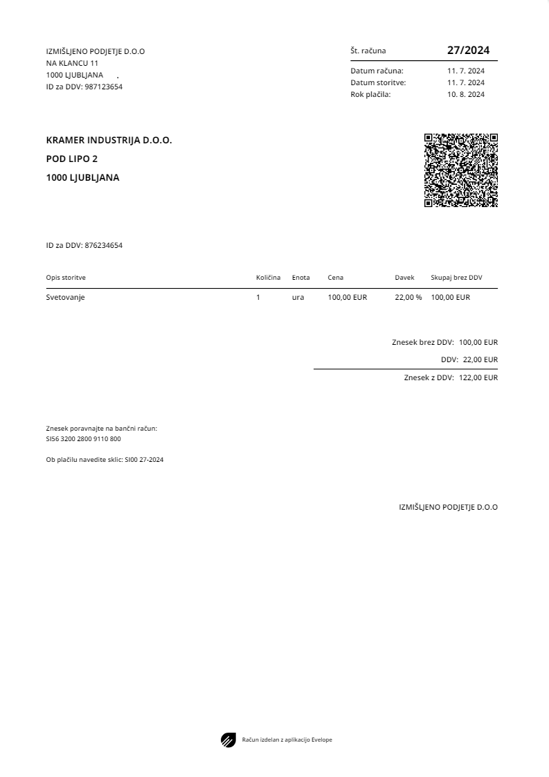 Primer računa v PDF obliki